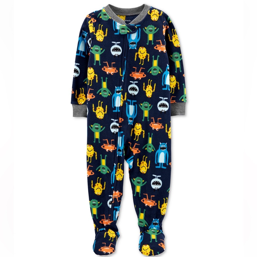 12M Fleece Footed PJs Pajamas Monster Alien Critter Theme One Piece Sleeper